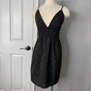 Shein Spaghetti Strap Romantic Casual Mini Dress With Rose Prints, Black/Red, L